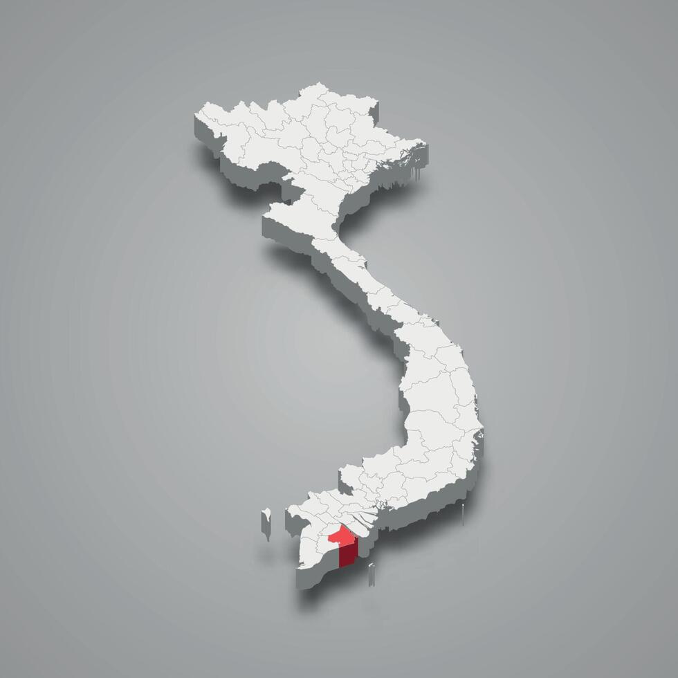 Soc Trang region location within Vietnam 3d map vector