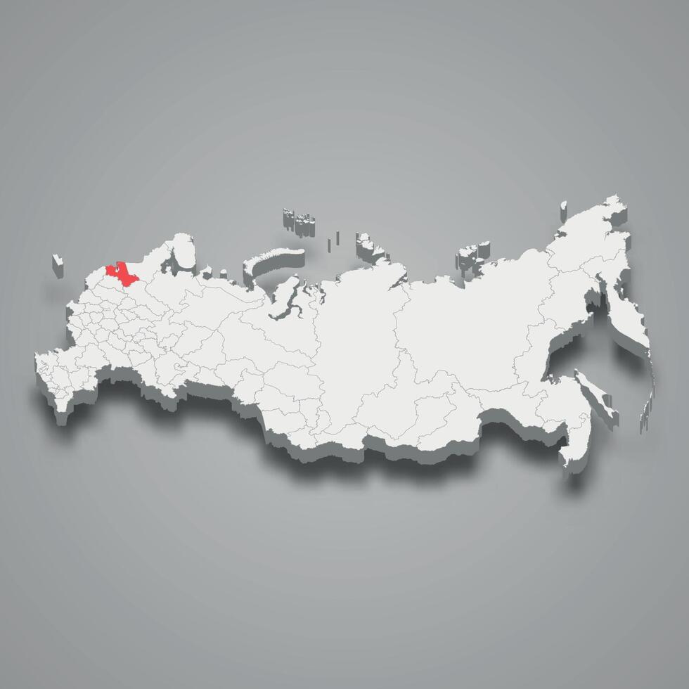 Leningrad region location within Russia 3d map vector