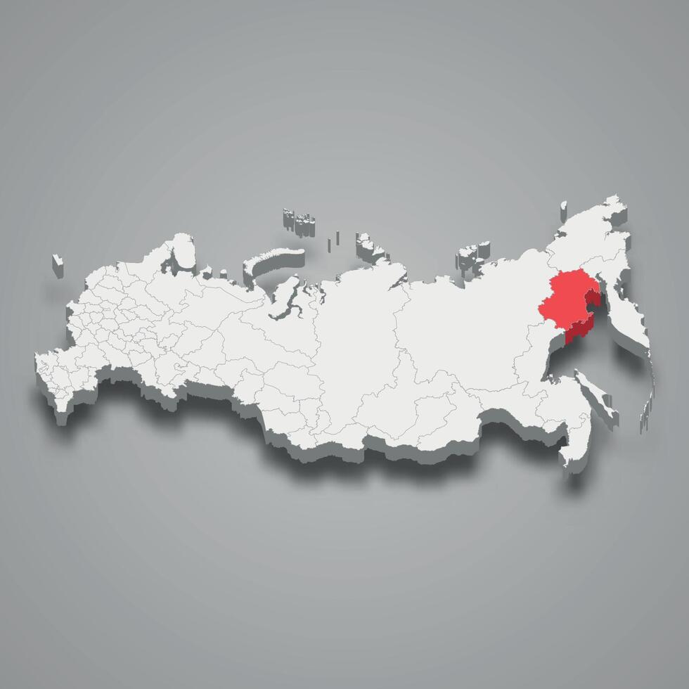 Magadan region location within Russia 3d map vector