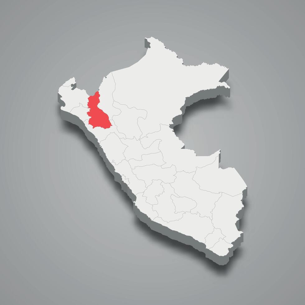 Cajamarca department location within Peru 3d map vector