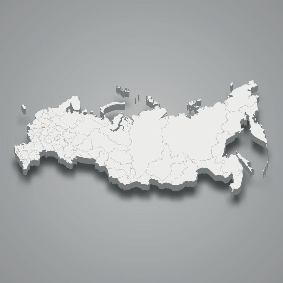 Moscow City region location within Russia 3d map vector