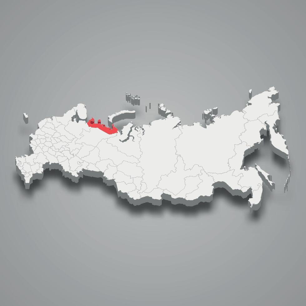 Nenets region location within Russia 3d map vector