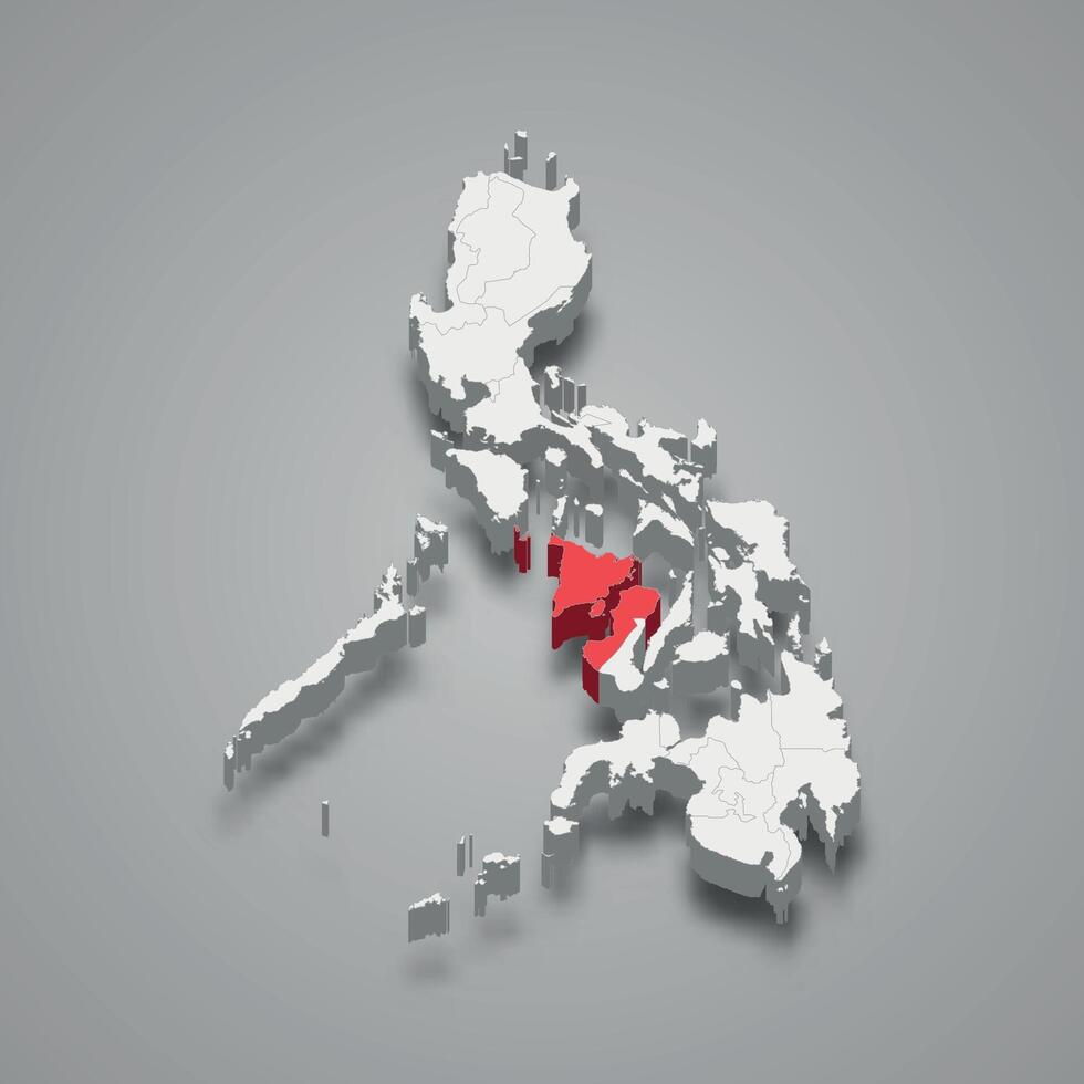 Western Visayas region location within Philippines 3d map vector