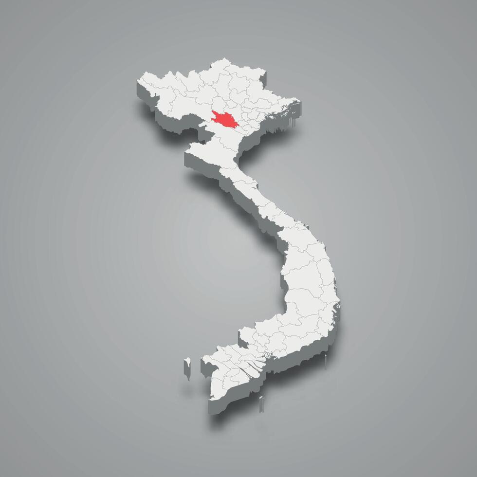Hoa Binh region location within Vietnam 3d map vector