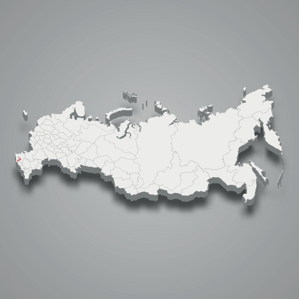 Adygea region location within Russia 3d map vector