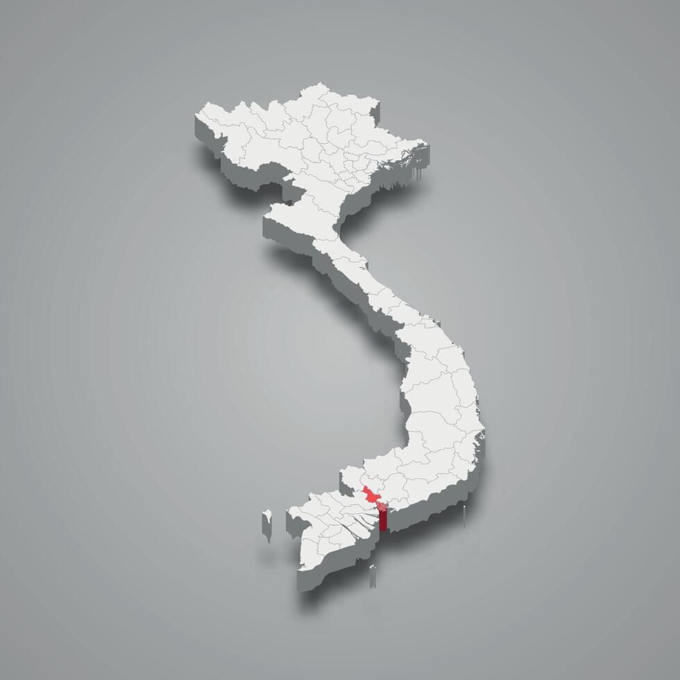 Ho chi minh ciudad región ubicación dentro Vietnam 3d mapa vector