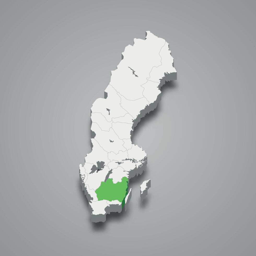 Smaland historical province location within Sweden 3d map vector