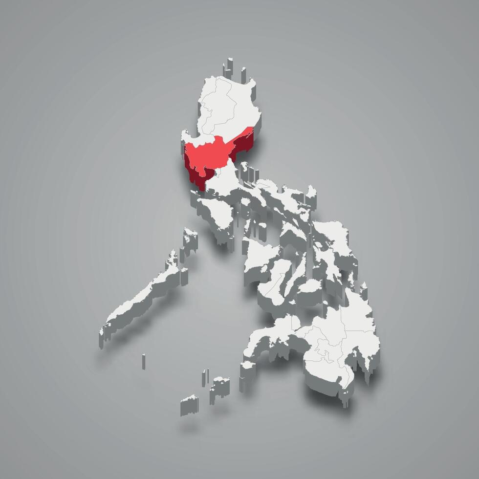 Central Luzon region location within Philippines 3d map vector