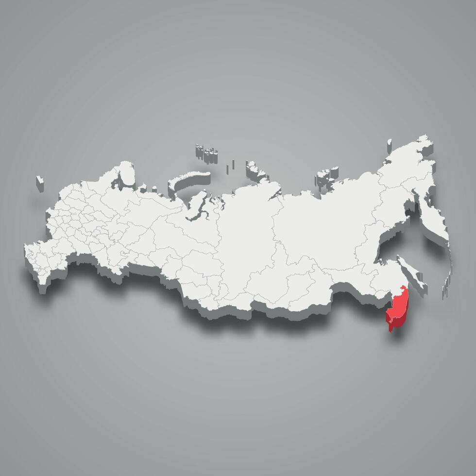 Primorsky region location within Russia 3d map vector