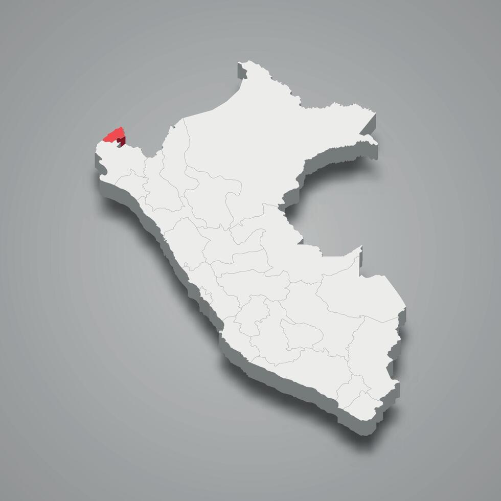 Tumbes department location within Peru 3d map vector