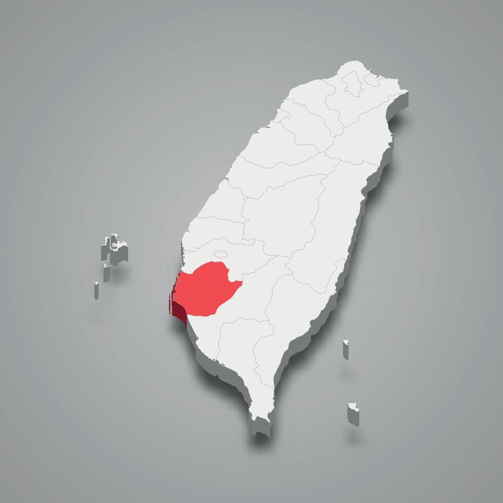 Tainan City division location within Taiwan 3d map vector