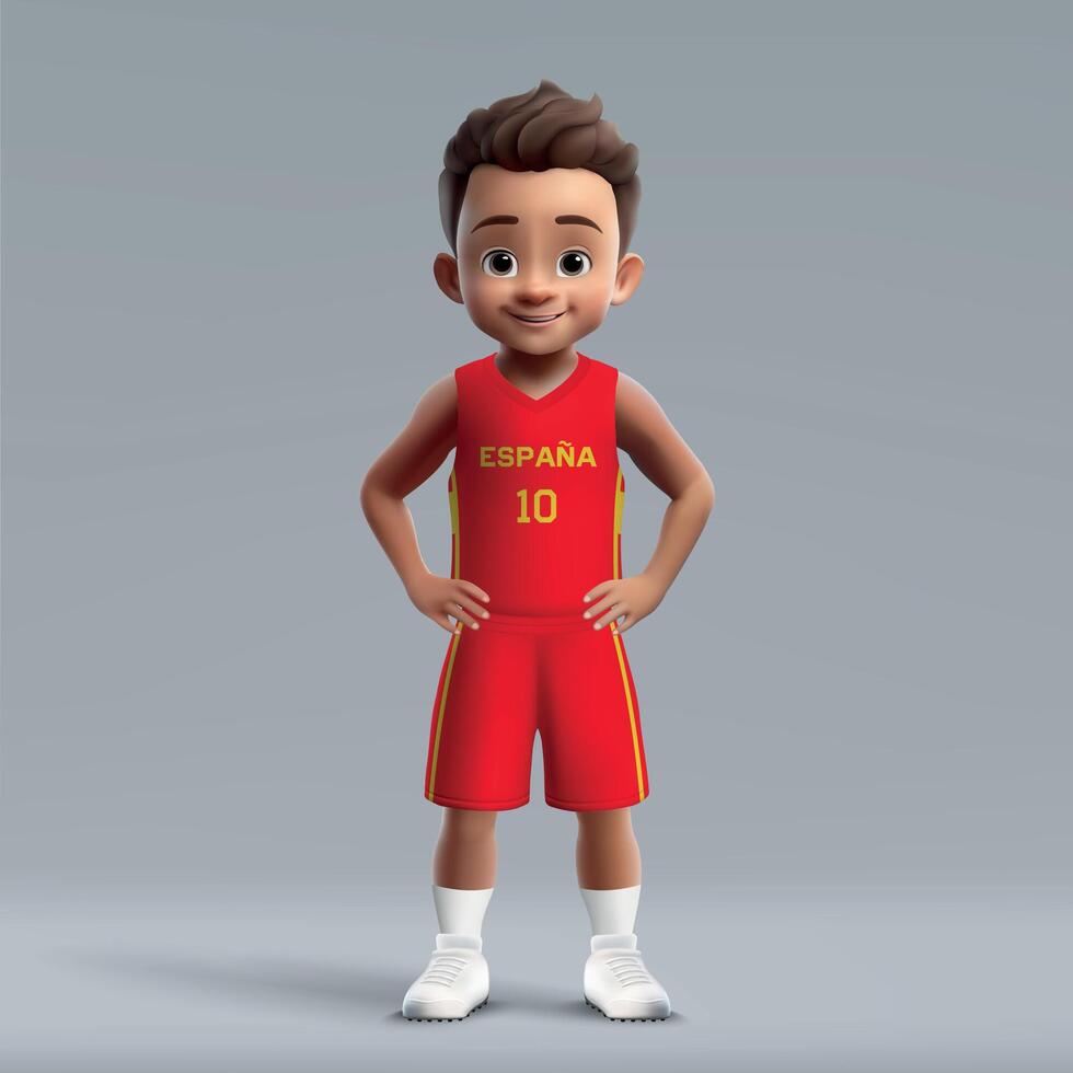 3d cartoon cute basketball player in Spain national team kit. vector