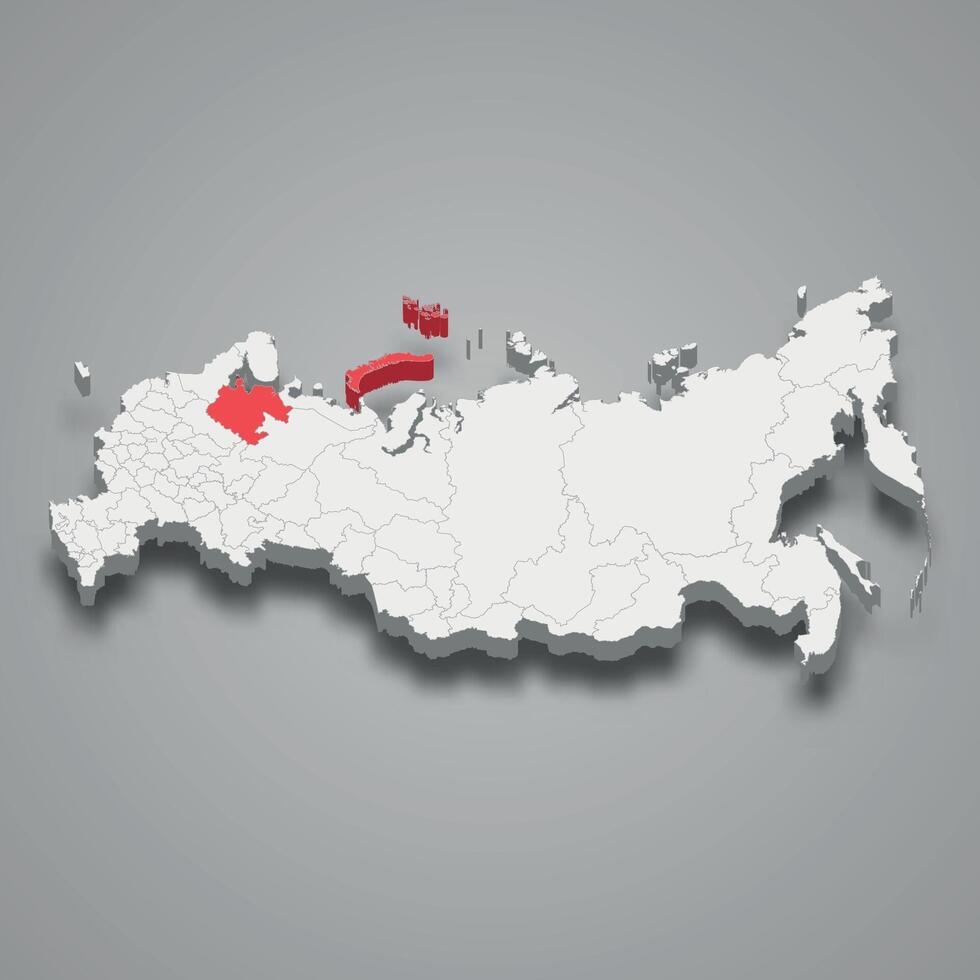 Arkhangelsk region location within Russia 3d map vector