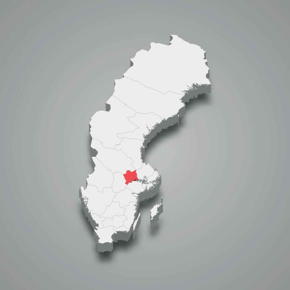 Vastmanland region location within Sweden 3d map vector