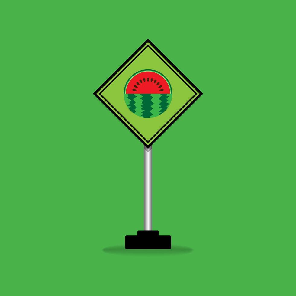 Watermelon fruit traffic boar icon. Road sign icon isolated on green background. vector