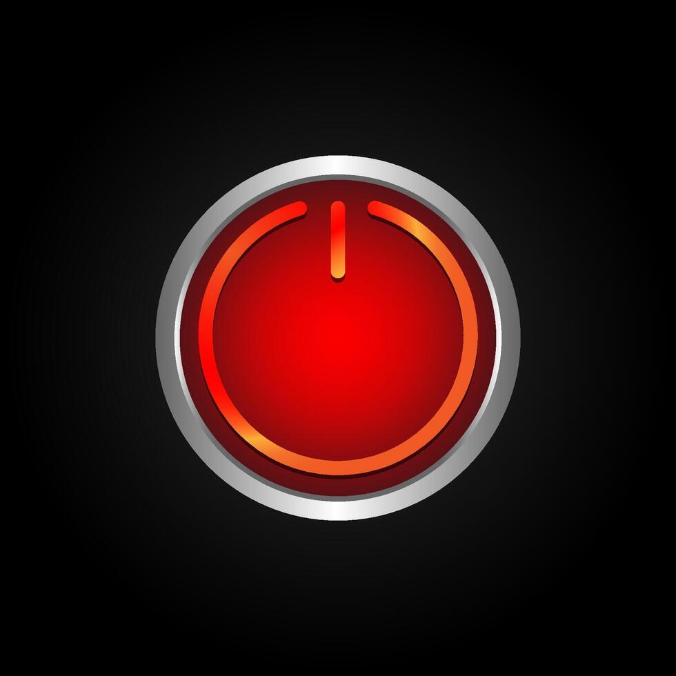 Red glossy power button on black. Picture of a power button against black background vector