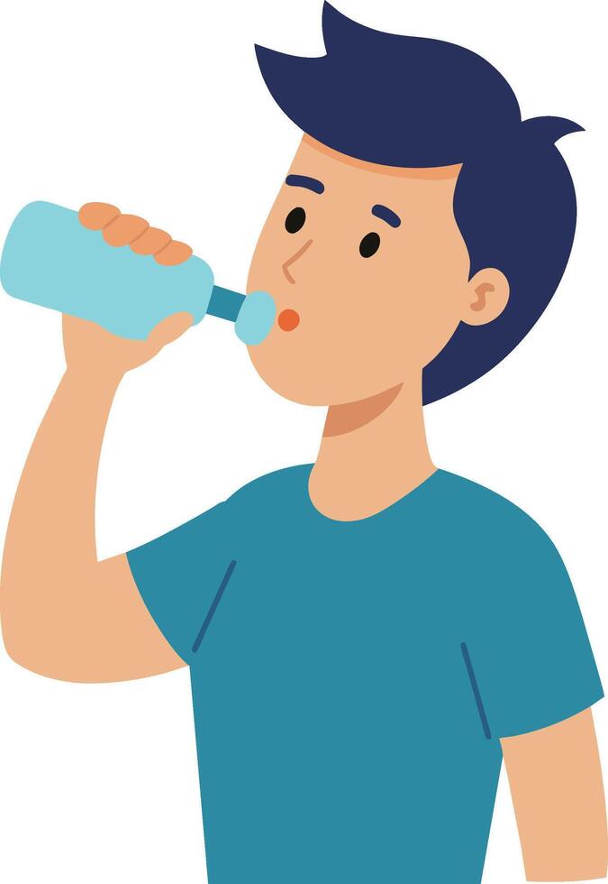 an illustration man feel thirsty drinking water from a bottle vector