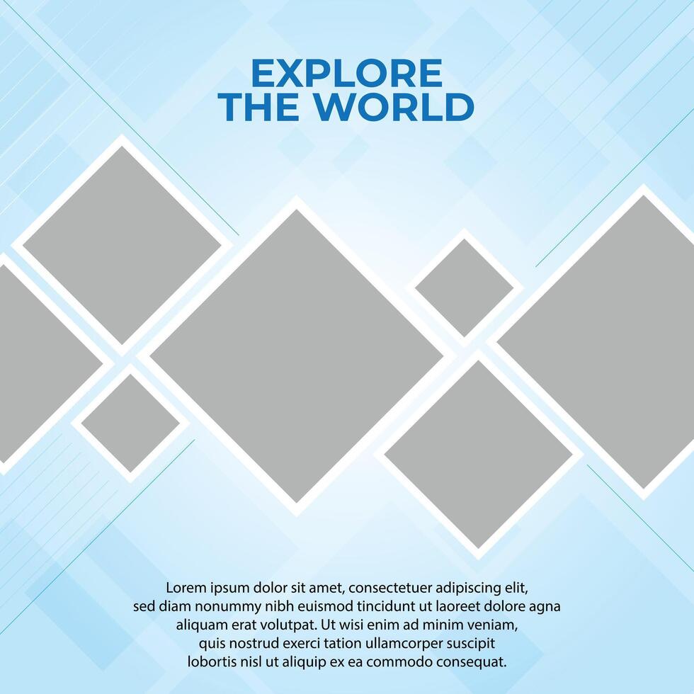 Blue square collage photo design template featuring modern layout and customizable frames for creating stylish photo compositions vector