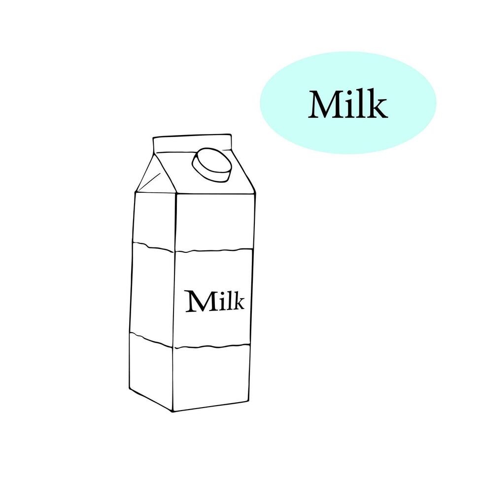 Hand-drawn Milk carton icon. Dairy product packaging illustration. outline milk carton icon. Isolated on white background. vector