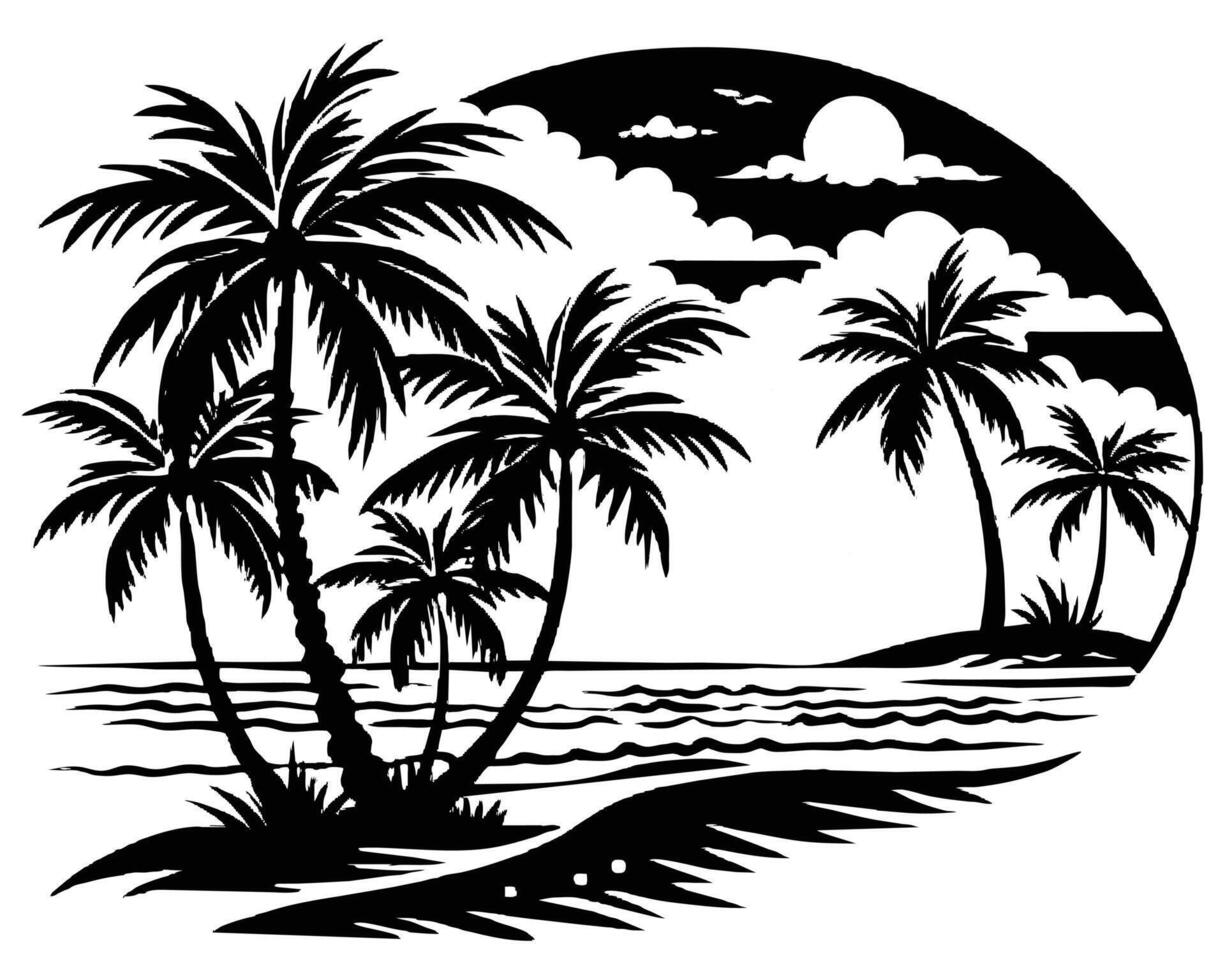 illustration palm trees on the beach vector