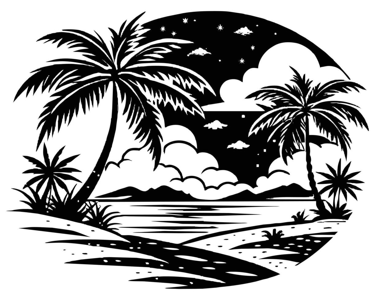 illustration palm trees on the beach vector