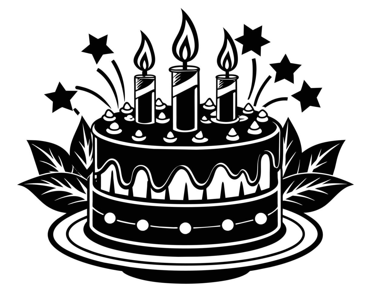 cumpleaños pastel icono ardiente velas siluetas vector