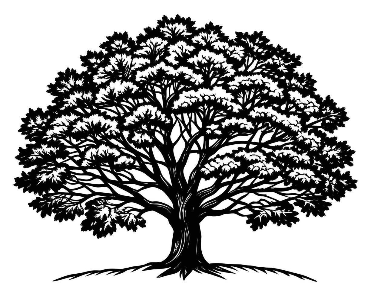 árbol y césped silueta vector