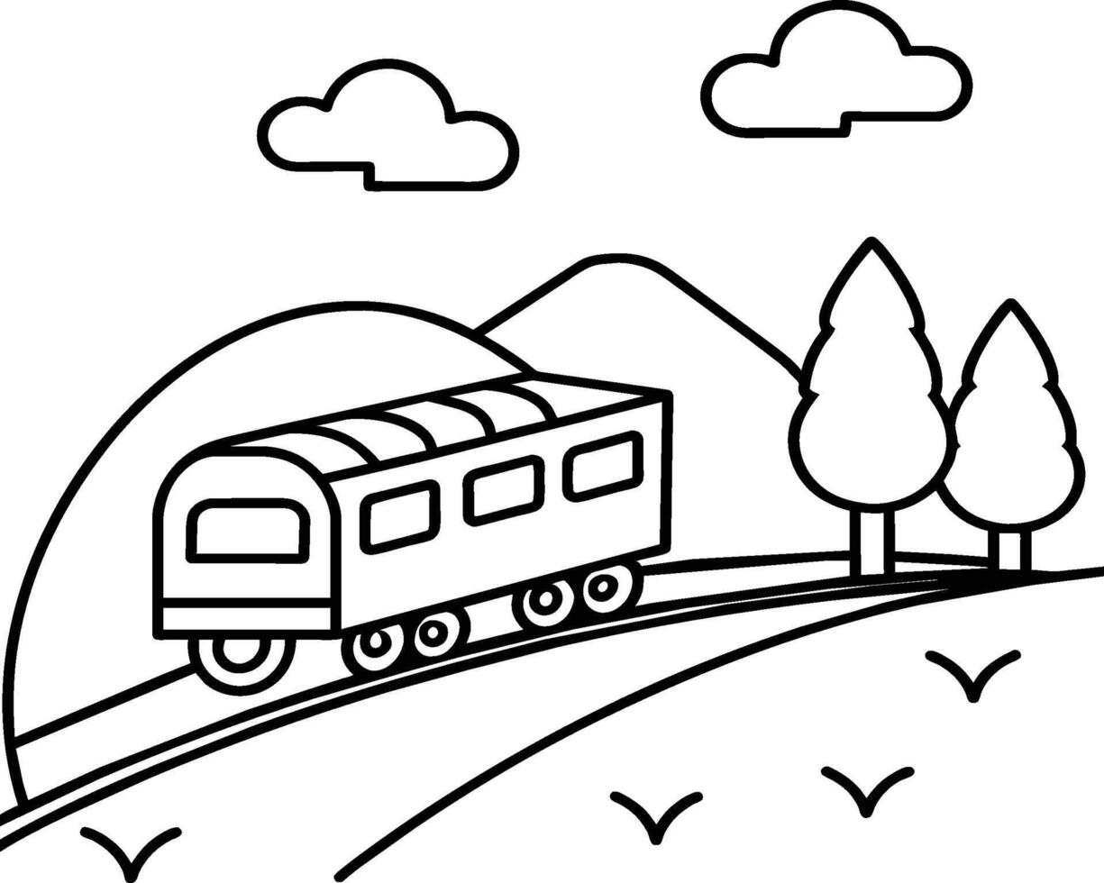 Train coloring pages. Vehicles line art for coloring book vector