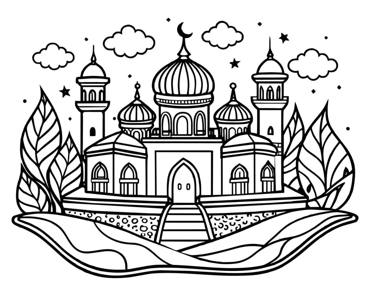 Mosque with hand drawn sketching illustration vector