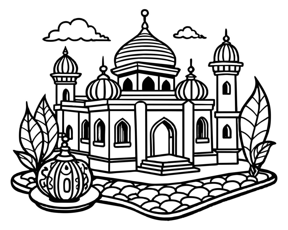 Mosque with hand drawn sketching illustration vector