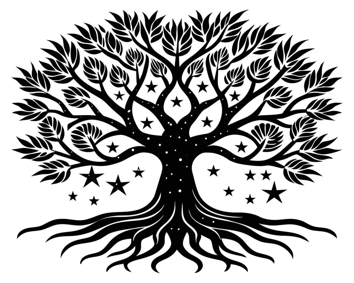 Tree and grass silhouette vector