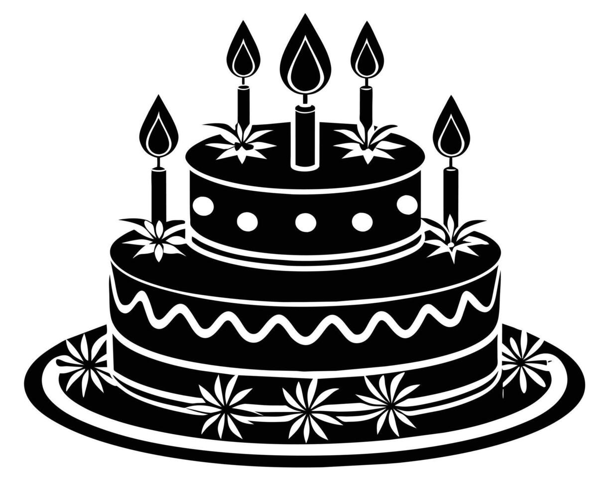 Birthday cake icon burning candles silhouettes vector