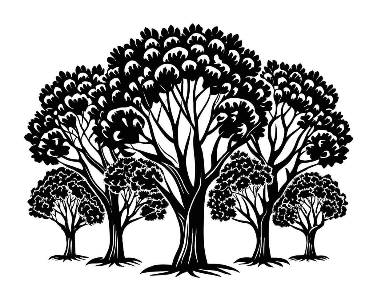 Tree and grass silhouette vector