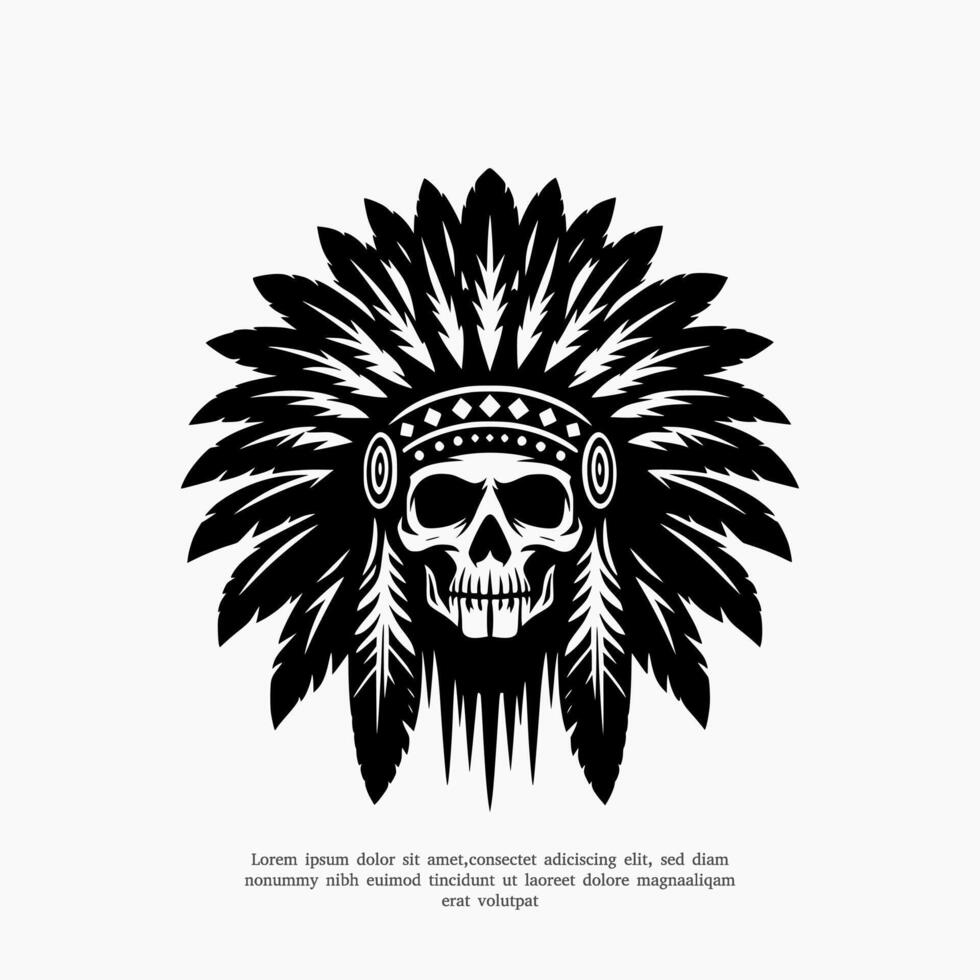 silhouette apache skull logo design template vector