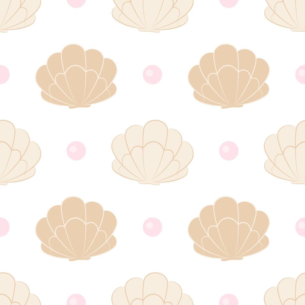 Seashells seamless pattern. Fashionable template with sea creatures for wrapping paper, wallpaper, stickers, textiles. vector