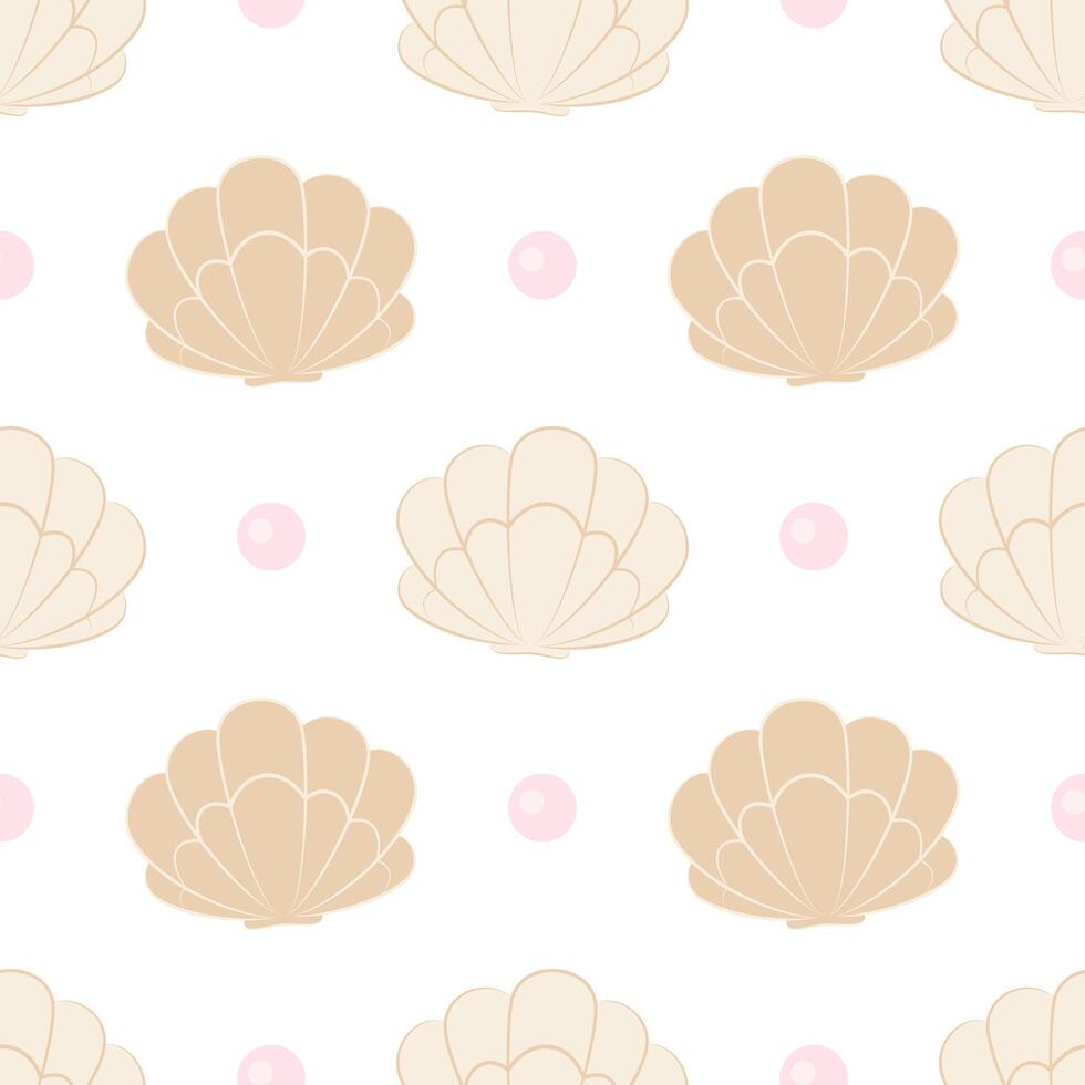 Seashells seamless pattern. Fashionable template with sea creatures for wrapping paper, wallpaper, stickers, textiles. vector