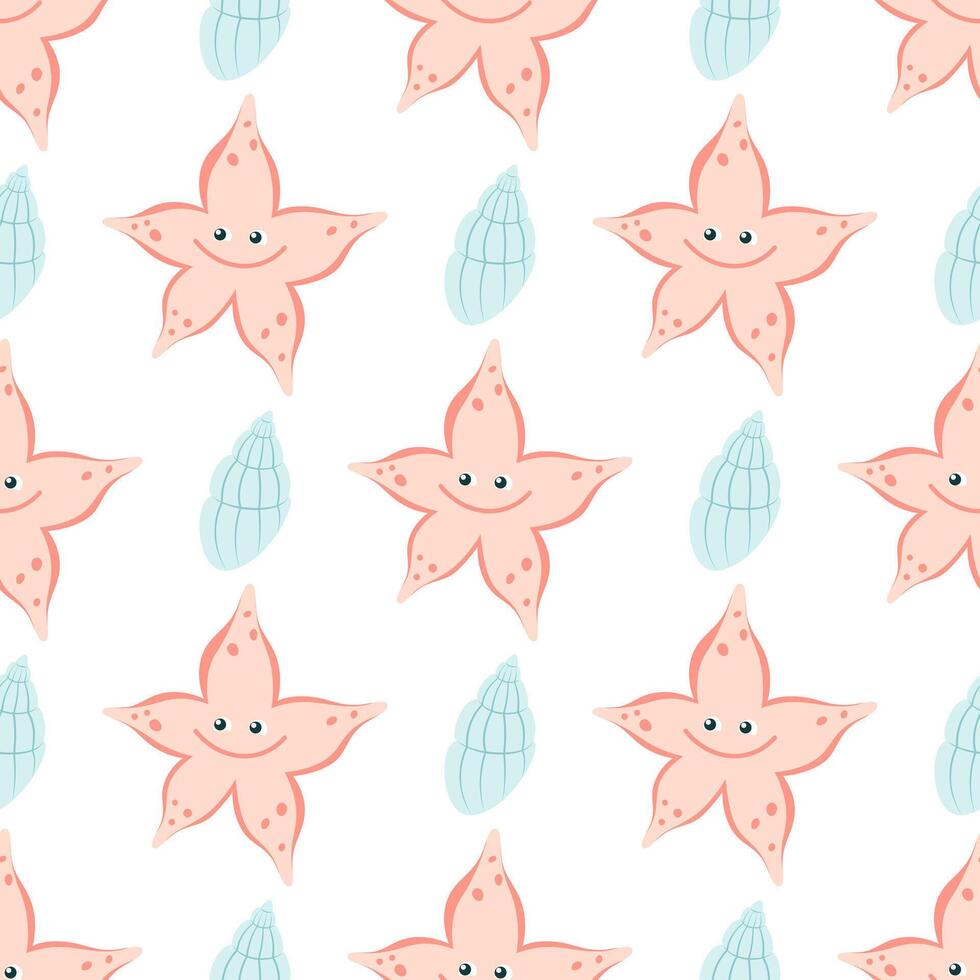 Sea stars seamless pattern. Fashionable template with sea creatures for wrapping paper, wallpaper, stickers, textiles. Flat style. vector