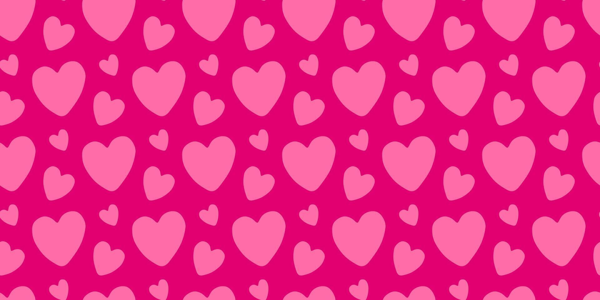 Simple pink hearts seamless pattern, endless doodle pink background with heart shapes, Valentines day concept, texture for wrapping paper vector