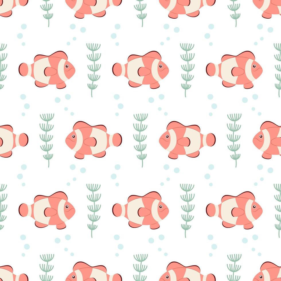 A simple seamless pattern with a nautical theme. Fish clown. vector