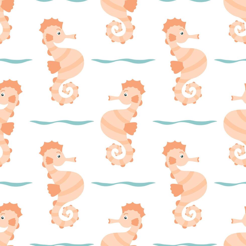 Seahorses seamless pattern. Fashionable template with sea creatures for wrapping paper, wallpaper, stickers, textiles. Flat style. vector