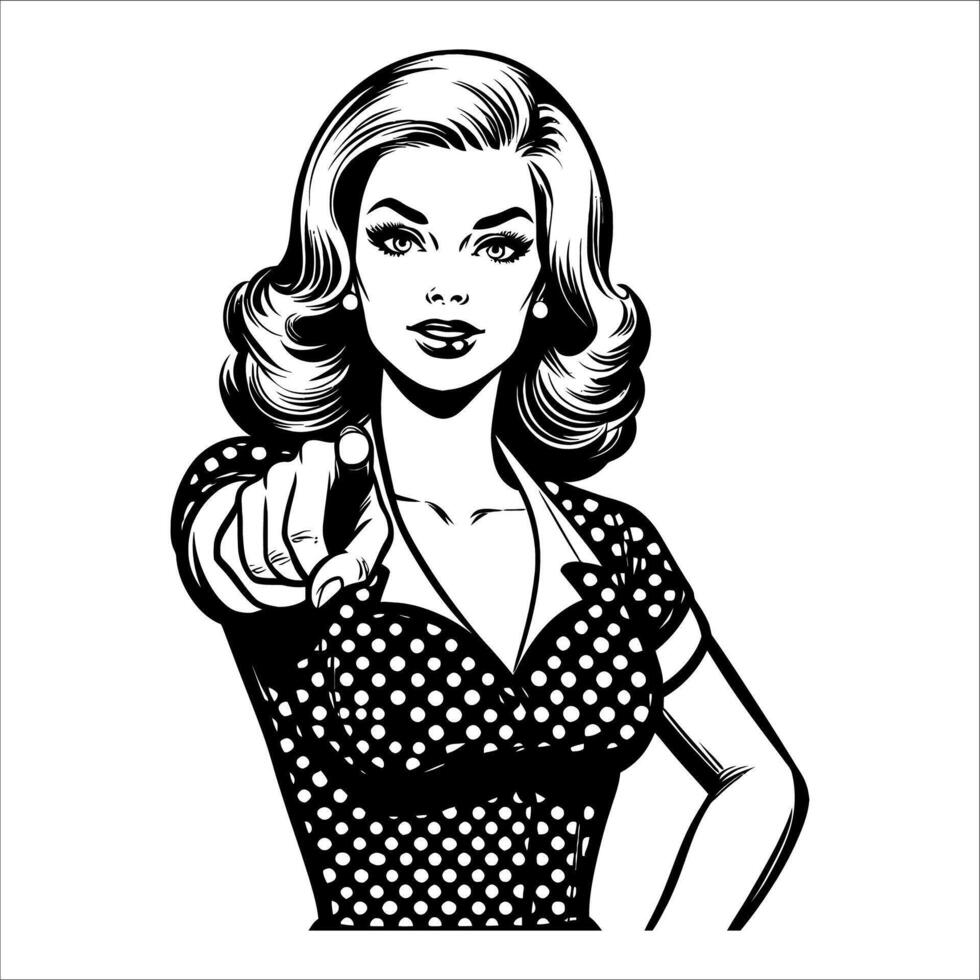 Vintage retro woman pointing ... vector