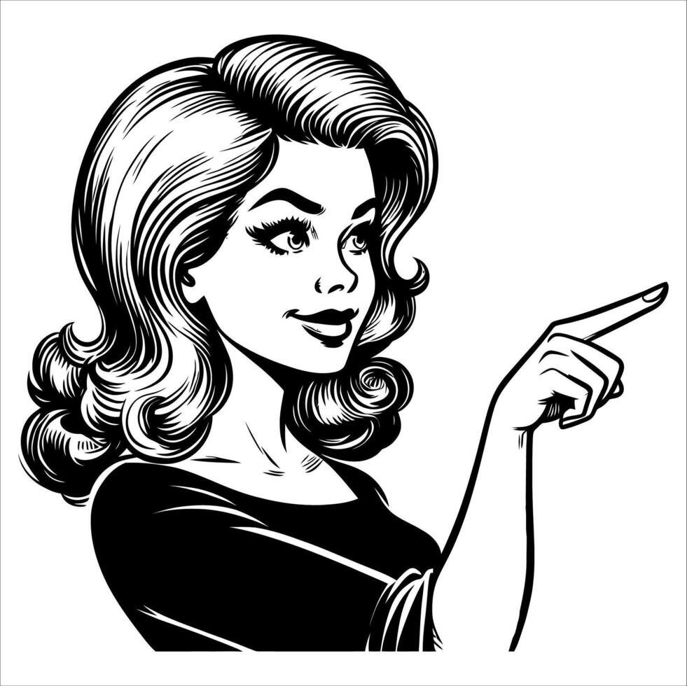 Vintage retro woman pointing ... vector