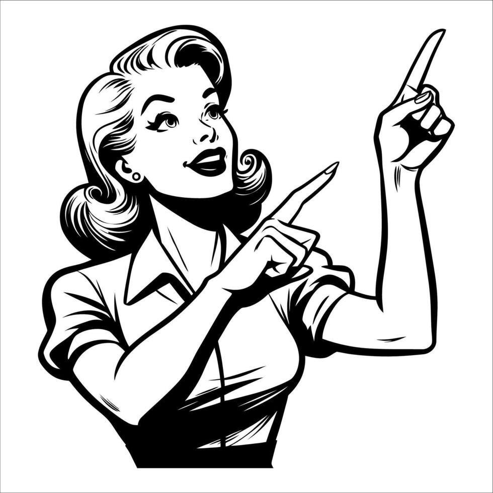 Vintage retro woman pointing ... vector