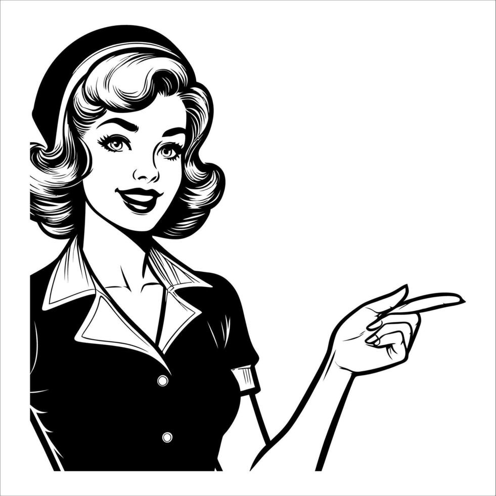 Vintage retro woman pointing ... vector