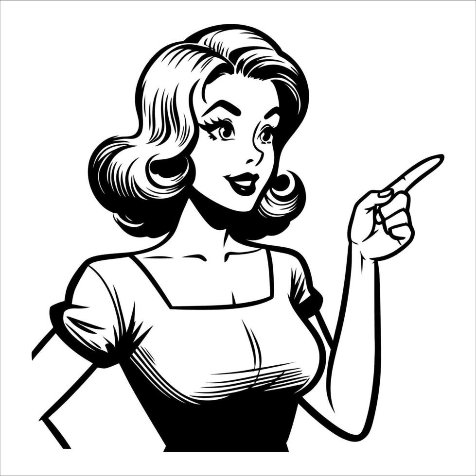 Vintage retro woman pointing ... vector