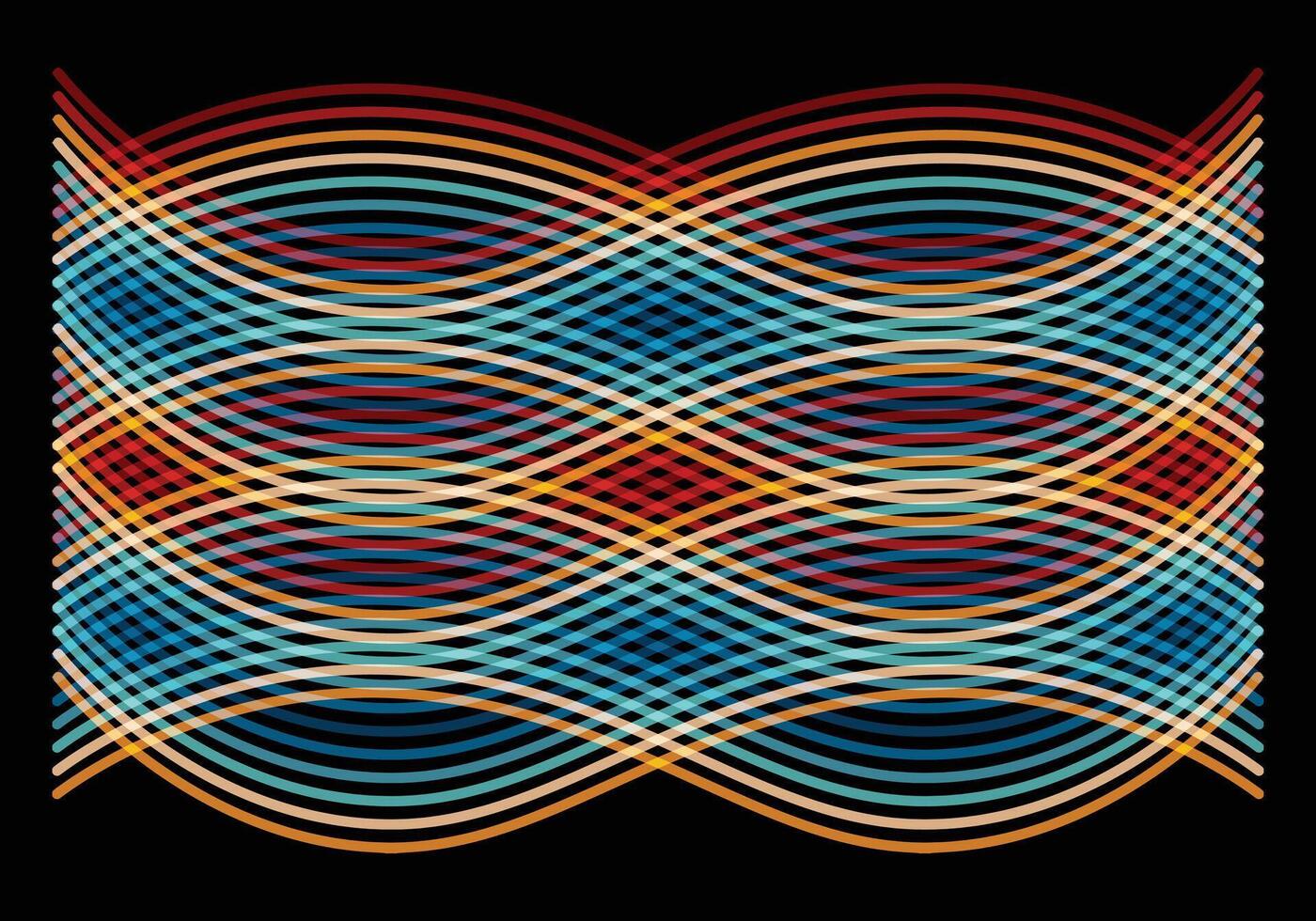 Rainbow wavy lines multi color stripes with dark color in the background for background design. vector