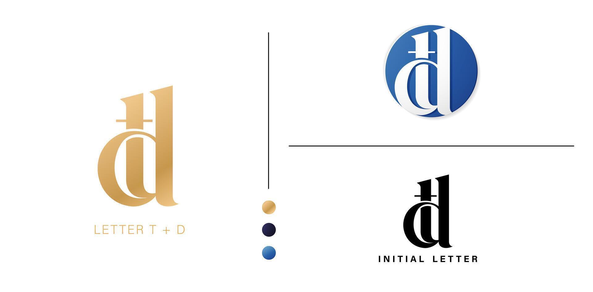 TD or DT initial letters monogram logo isolated white background for business card element, branding company identity, advertisement materials golden foil, collages prins, ads campaign, wedding invite vector