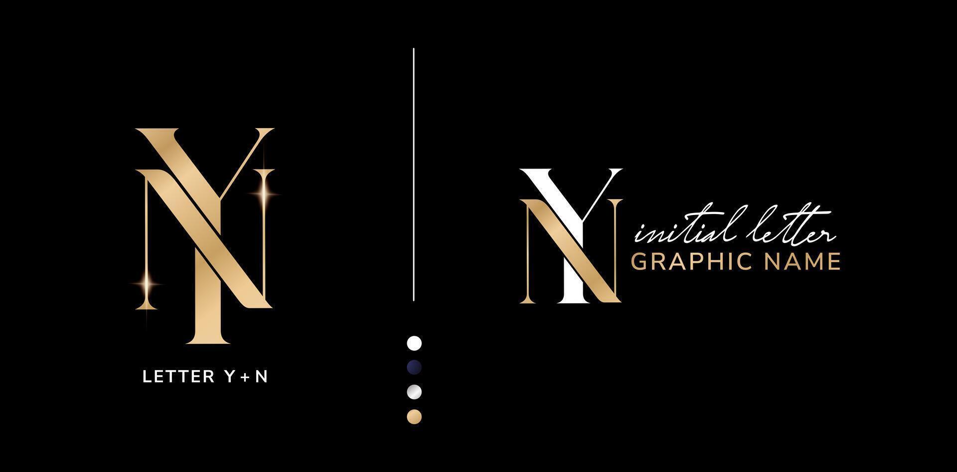 YN or NY luxury elegant initial letter logo design isolated black backgrounds for company and business sign, branding ads campaigns, letterpress, embroidery, covering invitations, envelope sign symbol vector