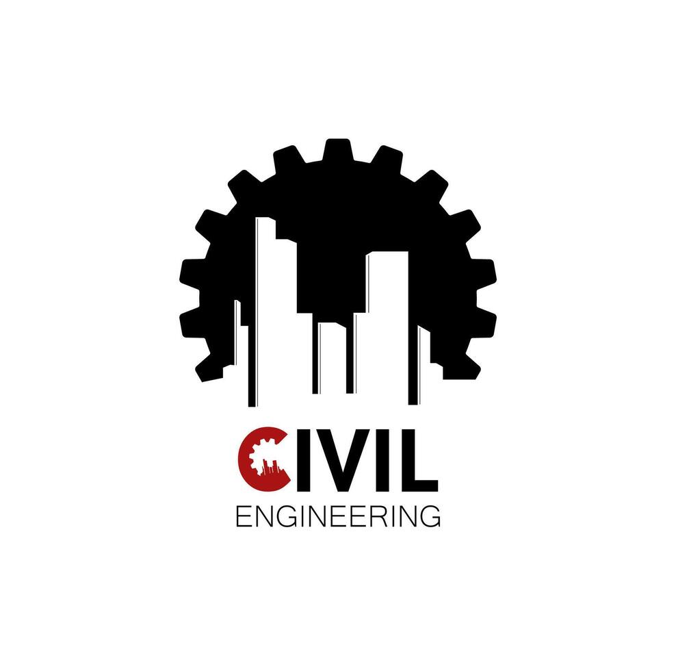 Civil engineering logo design with gear and building icon vector