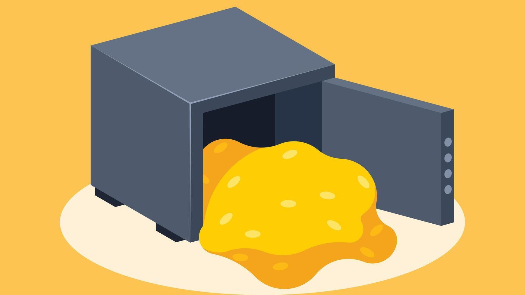 opened Safe with gold icons coming from it illustration vector